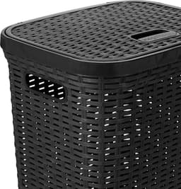 Hega Hogar Wasmand met deksel Rotan - antraciet - gevlochten kunststof - 60 liter - 34 x 43 x 62 cm — thumbnail 2