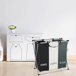 Wasmand 3 Vakken 90L - Opvouwbare Wassorteerder met NL opdruk - Aluminium Frame wasmanden — thumbnail 3
