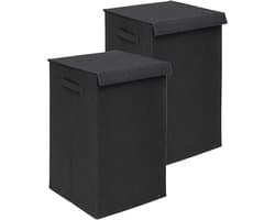 5Five Eureka sorteer wasmand - 2x - 74 liter - zwart - 37 x 37 x 60 cm - MDF/Polyester stof - met afsluitklep