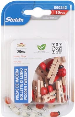 Decopatent - 10 Stuks Mini Fotoknijpertjes - Met Liefheerstbeestje decoratie - 25mm Lang - Kaartknijpertjes - Kleine mini wasknijpers - Hout - Kaarten Kerstkaart knijpers - Houten clips voor fotos — thumbnail 5