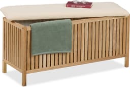 Badkamer bankje - met wasmand - 100 l - hout — thumbnail 1