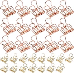 Goodivery ® staartklemmen, 30 stuks, vouwback-klemmen, voor fotowand, draadgaas, 2 verschillende maten (roségoud, goud) — thumbnail 1