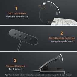 VELTRR® Leeslampje voor Boek - Loeplamp voor in Bed - Lamp met Klem — thumbnail 3