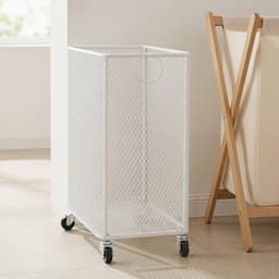 Verrijdbare Wasmand - Opbergmand Kleding - Kleding Sorteren - Met Remwielen - 43x23x45 cm - Wit — thumbnail 3