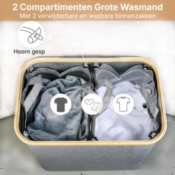 REN® Wasmand 2 Vakken - Wasmand - Wassorteerder - Grijs - 40cm x 20cm x 60cm — thumbnail 5