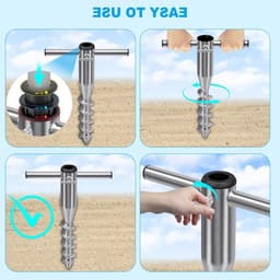Parasol Houder voor Strand en Tuin, 42 cm Grondanker met Schroef voor 3-5 cm Stok, Duurzame Parasolstandaard en Grondspike — thumbnail 3