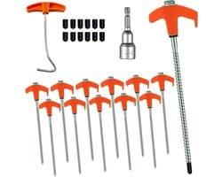12 Stuks Schroefstijl Tentpinnen van 20 cm, Sterke Stalen Grondankers voor Kamperen, Buitenactiviteiten en Tuingebruik