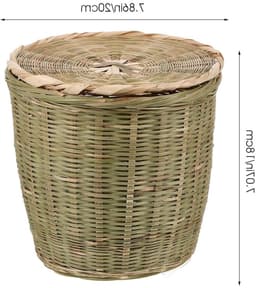 Ronde rotan-afvalmand met deksel - Geweven vuilnisemmer voor natuurlijk opbergen, rieten mand en wasmand voor in huis — thumbnail 3