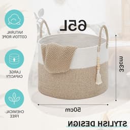 Grote Vlechtwerk Wasmand van 65 Liter, Opbergmand voor Dekens en Speelgoed, Ideaal voor Woonkamer en Kinderkamer, 50 x 33 cm, Bruin — thumbnail 3