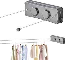 Uittrekbare Waslijn - Wand Waslijn - Kleding Drogen - Verstelbare Spanning - 51 Meter - Grijs — thumbnail 1