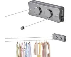 Uittrekbare Waslijn - Wand Waslijn - Kleding Drogen - Verstelbare Spanning - 51 Meter - Grijs