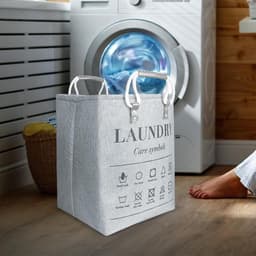 Wasmand - 48L opbergorganizer, stoffen mand met handgrepen, opvouwbare kledingcontainer met capaciteit | Huishoudelijke wasbak voor slaapkamer badkamer slaapzaal kinderkamer handdoeken dekens — thumbnail 3