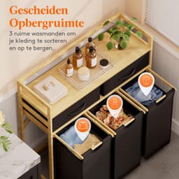 Dailygoods - Wasmand 3 Vakken - 120L Wasverzamelaar met Plank en 2 Laden — thumbnail 2