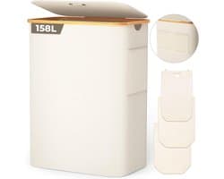 Wasmand met deksel - Wasbox sorter - Kleding opbergen - Drie uitneembare vakken - 158 liter - Beige