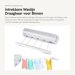 Dailygoods- Waslijn Uittrekbaar 3,75 m - Wanddroogrek - Draagbare Waslijn - Ruimtebesparend - Multifunctioneel Ontwerp - Eenvoudige Installatie - Drooglijn — thumbnail 1