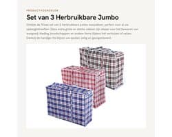 Dailygoods- Waszakken Jumbo - 3 Stuks - Sterk en Duurzaam - Opbergtas voor Kleding - Met Rits - Ideaal voor Verhuizen - Afmetingen 79x20x58,5 cm - Opbergzakken