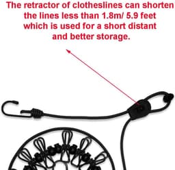 Dailygoods- Waslijn Uittrekbaar 180/360 cm - Draagbare Waslijn - Winddicht - 12 Clips - Roestbestendig - Duurzaam Elastisch Touw - Waslijnset — thumbnail 5