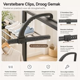 BOTC Droogrek Hangend 64-110cm - Radiatordroogrek - Uitschuifbaar wasrek voor balkon - Wasrek voor balkonreling -6,6m drooglengte — thumbnail 2