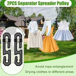 Outdoor Waslijn Kit, Waslijn Katrol Kit Inclusief 150FT Kleding Lijn/2 Katrol/2 Separator Spreader/Tekenmaker/4 Haken voor Outdoor Kleding — thumbnail 3
