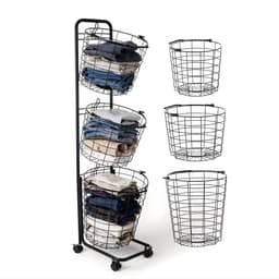 Wasmand 3-Laags op Wielen 122x31x25 cm - Wassorteerder voor Badkamer & Wasruimte — thumbnail 3
