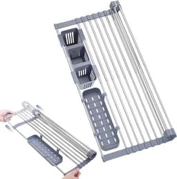 Uitschuifbaar Over-Sink Droogrek - 12.6"-23.3", Afvoerrek met Bestekhouder, RVS Keuken Organizer voor Borden en Keukengerei — thumbnail 1