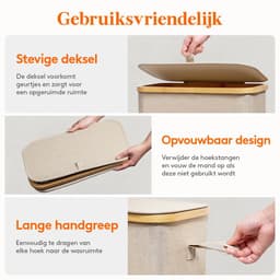 Dailygoody - Slimme Wasmand - Vouwbare Wasmand - Beige - 75 Liter - Ideaal voor Kleine Ruimtes - Perfect voor Slaapkamer en Badkamer — thumbnail 4