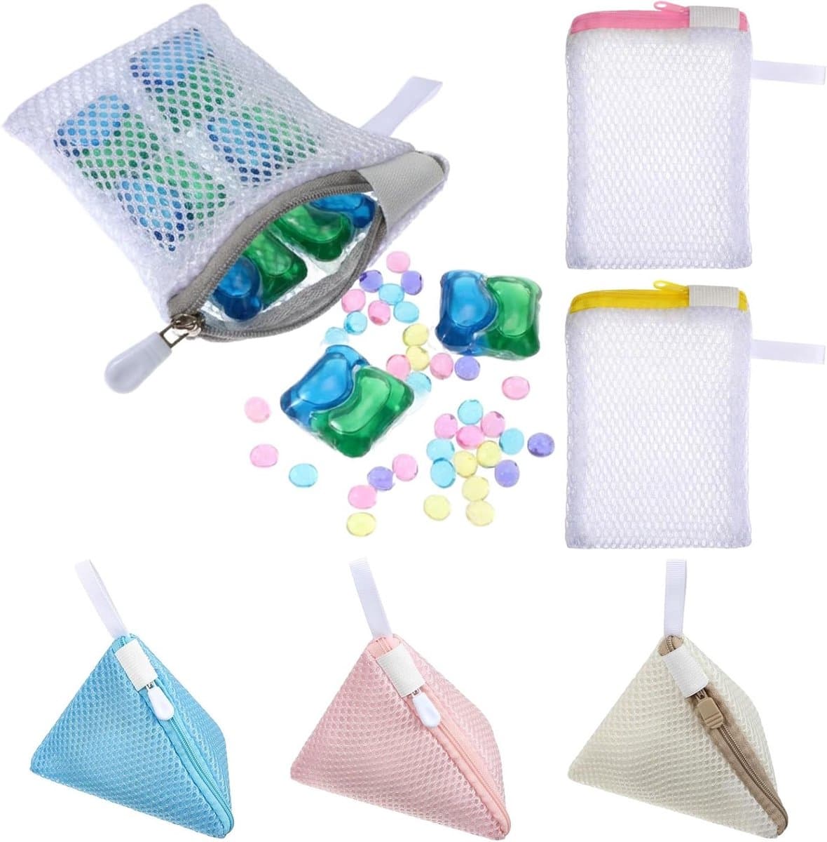 Mini-wasnetjes set van 6, driehoekige anti-hechting waszakken voor delicate kleding, opbergtas voor geurparels en wasmachine-accessoires — afbeelding 1