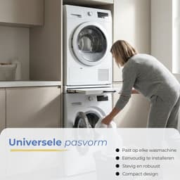 Morelia® Tussenstuk Wasmachine Droger - Inclusief Uitschuifbare Werkplank & Spanband - Stapelkit Wasmachine Droger - Universeel - Wit — thumbnail 5