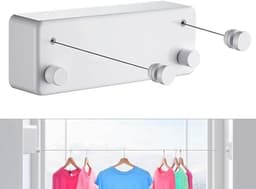 Premium uitschuifbare waslijn | Stevige uitschuifbare lijn, geschikt voor het drogen van kleding binnen en buiten, ook ideaal voor op reis of tijdens het kamperen, vergrendelbaar om doorhangen te voorkomen (wit) - 4,2 meter — thumbnail 1