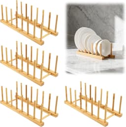 Bamboe Afwasrek voor Keuken, Organisator voor Borden en Bestek, Droogrek voor Servies, Ideaal voor Potten, Pannen en Snijplanken, Bruin Hout, Set van 4 — thumbnail 1