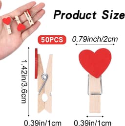 Houten knijpers hart - Mini decoratieclips - Foto's ophangen - Set van 50 stuks - 36 cm lengte - Rood — thumbnail 5