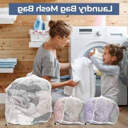 Set van 3 Waszakken van Gaas met Trekkoord voor Sokken, BH's en Kleding - Ideaal voor Wassen en Bescherming (30x40cm, 50x60cm) — thumbnail 3