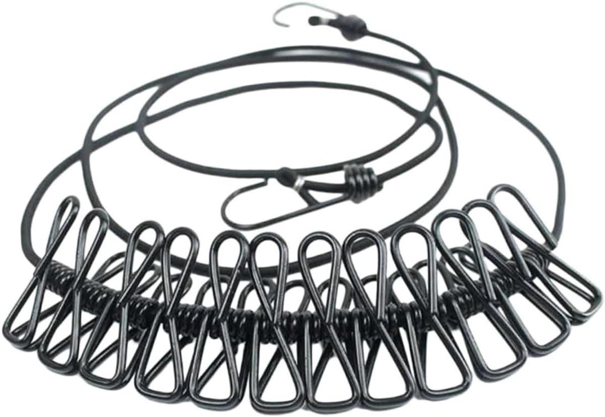 Waslijn Met Clips - Reis Waslijn - Drogen Kleding - Elastisch En Draagbaar - 190 cm - Zwart — afbeelding 1