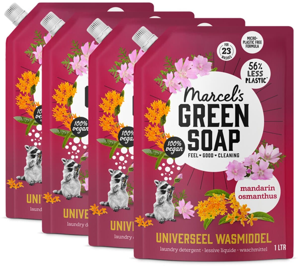 Marcel's Green Soap Universeel Wasmiddel Navulling - Mandarijn & Osmanthus - 4 x 1L - 92 wasbeurten — afbeelding 1