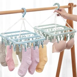 Winddichte Waslijn met Antislip Haken en Stalen Veertjes voor Kleding en Sokken, Ideaal voor de Wasruimte en Badkamer — thumbnail 3