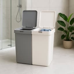 Wasmand - Wassorteerder - Wasmand opvouwbaar - Wasbox - Wasmand met touch deksel - Sumpas Wasmand - 2 vakken -80 Liter - 100% gerecycled plastic - Grijs/Wit — thumbnail 4
