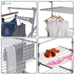 vounot Tumble Dryer, Foldable, 4 Floors, with Wheels and Net, High Capacity, Stainless Steel Laundry Rack, Robust, Foldable, 28 m, Drying for Indoor and Outdoor Use — thumbnail 4