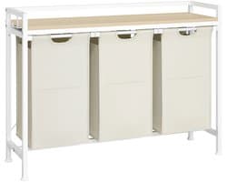 VIEMAE Wasmand - Wasmand 3 vakken - Wasmand met deksel & handgrepen - Wassorteerder - Wasmanden - 96x30x71 cm - 93L - Creme, wit