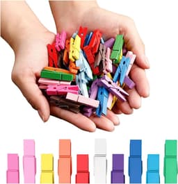 Houten Klemmen - Kleine Knijpers - Foto's Ophangen - Regenboog Kleuren - 100 Stuks - Meerkleurig — thumbnail 1