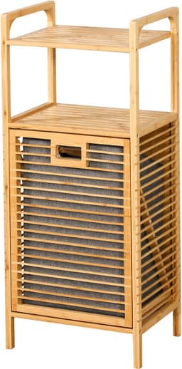 FLOORDIREKT Wasmand van Bamboe Arizona - Wasverzamelaar met 2 Compartimenten - Voor Vuile Was - Houten Wassorteerder met Grote Wasbox — thumbnail 3