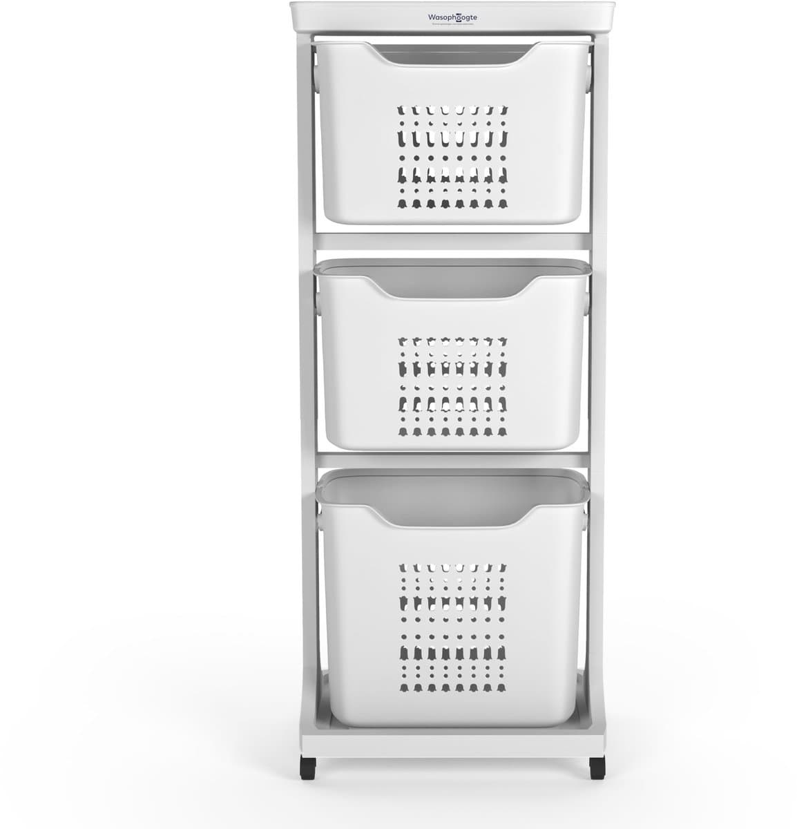 Wasophoogte Wasmand 3 vakken - Wit - Wassorteerder 3 vakken - Laundry basket met wieltjes - wasbox — afbeelding 1