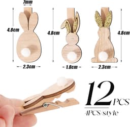 Decoratieve Wasknijpers voor Pasen - Houten Mini Paasknijpers met Pompons - 12 Stuks voor Feestelijke Decoratie — thumbnail 2