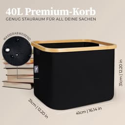 Hennez Laundry Basket Opbergmand 40L zonder deksel - Ikea plank geschikt Laundry Collector - Laundry Bag Rectangular Oxford Fabric and Bamboo Laundry Basket Foldable — thumbnail 5