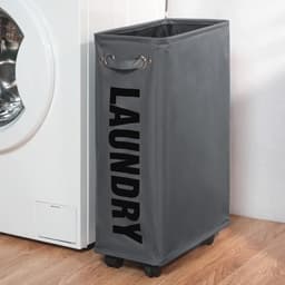 SnelShoppen - 25-Inch Smalle Wasmand op Wielen - Vouwbare Rolwasmand voor Kleding - Donkergrijs - 52L Capaciteit - Ideaal voor Kleine Ruimtes — thumbnail 4