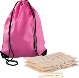 Sorbo Wasknijpers Voordeelzak - met 180x houten wasknijpers - In tasje met hengsels - roze - was ophangen — thumbnail 1