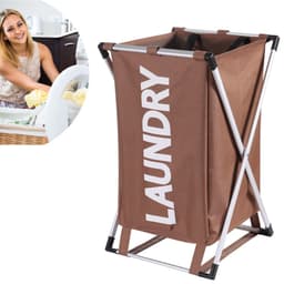 Wasmand Laundry met afsluitbaar vak - 30 L - Wasmanden 1 vak - Badkamer - Opvouwbaar - Waszak - Wasmand 1 vak - Bruin — thumbnail 1