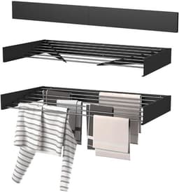 PolkaHome Wanddroogrek Inklapbaar XL - 120 cm - 8,4 m Drooglengte - Zwart — thumbnail 1