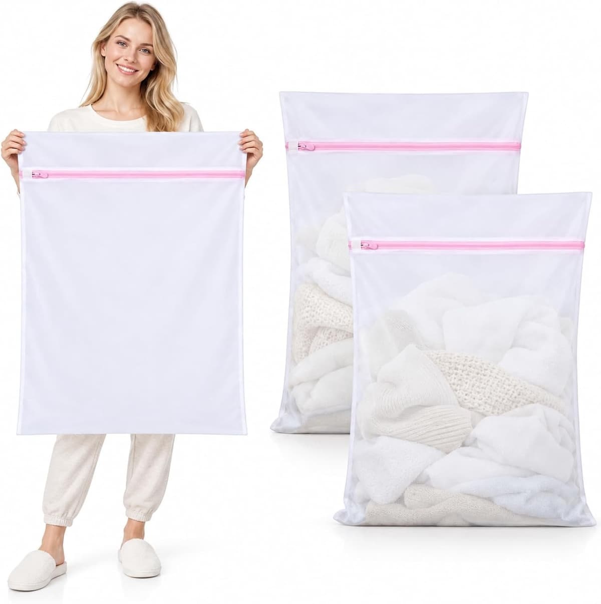 Wasnet voor Wasmachine - Wit - 60 x 90 cm - Scheurbestendig Polyester - Voor Beddengoed en Kleding — afbeelding 1