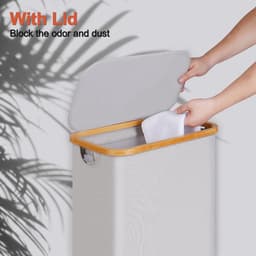 Efluky Wasmand met deksel, 75 l, smalle wasmand met wasbare binnenzak, lichtgrijs wasmand met bamboe handgrepen, opvouwbare wasmand voor waskeuken, slaapkamer, badkamer — thumbnail 2