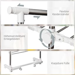 WUVRIE - Mobiele droogtoren - 2 lagen, verstelbare bovenstang 83-136,5 cm en wielen - Zilver — thumbnail 2
